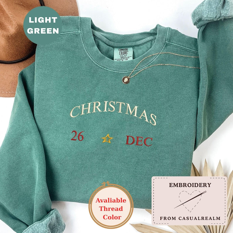 Christmas 26 Dec Embroidered Sweatshirt, Comfort Colors 1566 Crewneck, Minimalist Holiday Sweatshirt, Cozy Christmas Gift