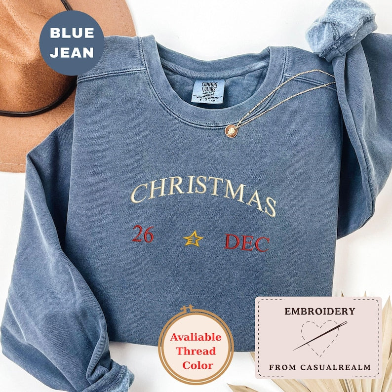 Christmas 26 Dec Embroidered Sweatshirt, Comfort Colors 1566 Crewneck, Minimalist Holiday Sweatshirt, Cozy Christmas Gift