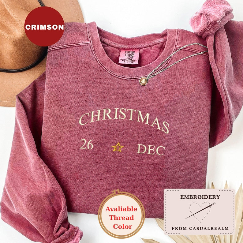 Christmas 26 Dec Embroidered Sweatshirt, Comfort Colors 1566 Crewneck, Minimalist Holiday Sweatshirt, Cozy Christmas Gift