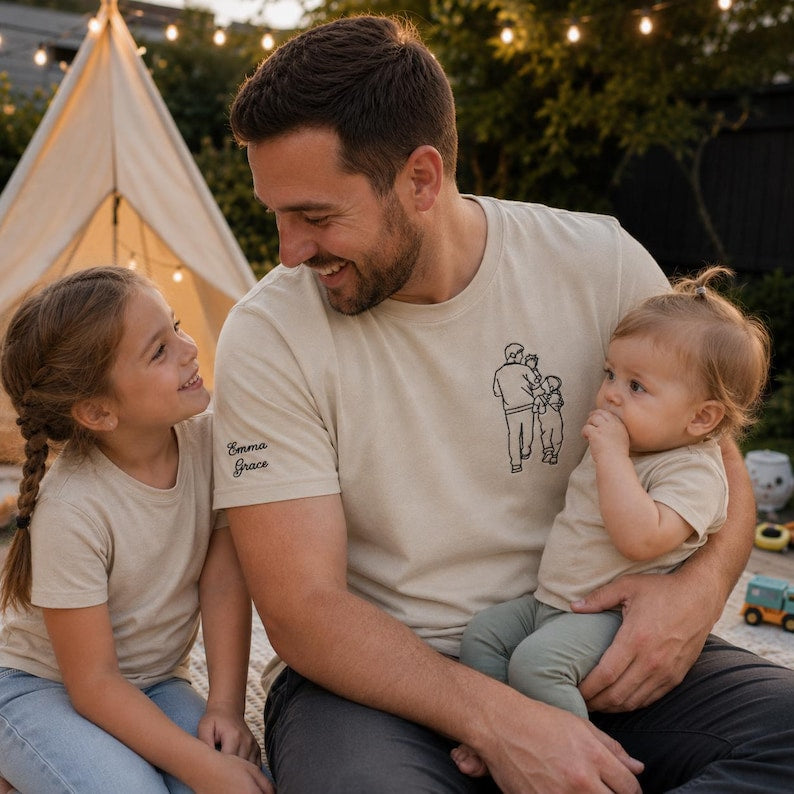 Embroidered Dad Portrait Shirt, Dad Shirt With Photo, Dad Tee, Custom Fathers Day Shirts With Pictures, Personalized New Dad Gifts