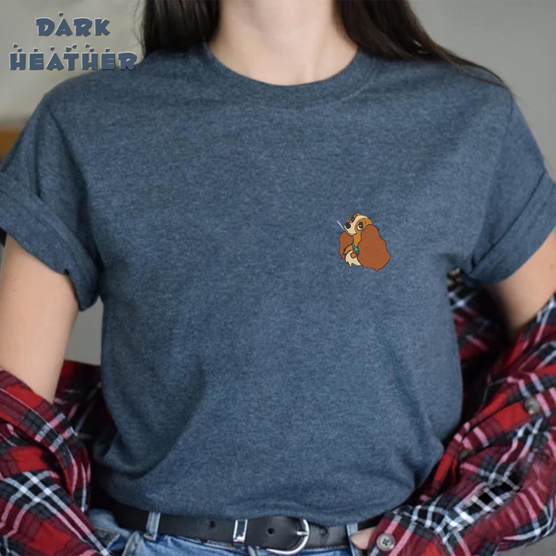 Embroidered Dog Couples Shirt, Matching Retro Dog Shirt, Spaghetti Date Tee, Pocket Dog Shirt, Minimalist Cartoon Dog Shirt, Dog Lover Gift
