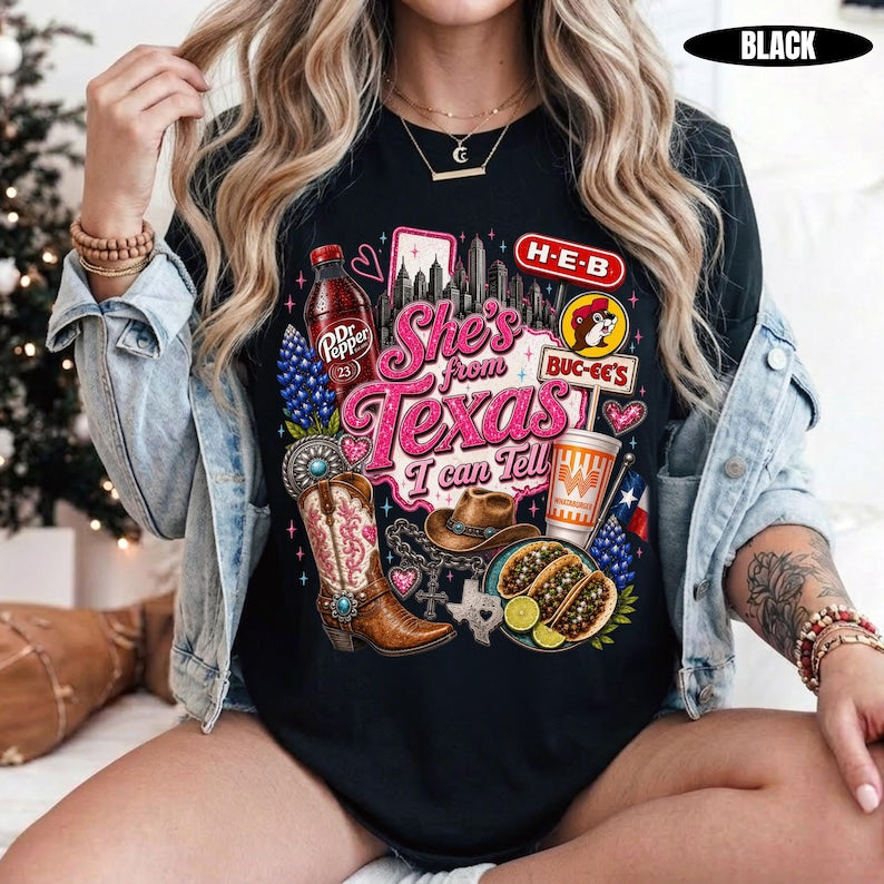 Comfort Colors® She's From Texas I Can Tell Shirt | Texas Native Southern Charm Cowgirl Tee
