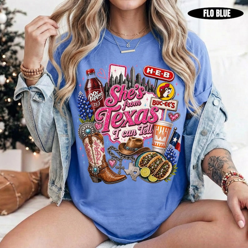 Comfort Colors® She's From Texas I Can Tell Shirt | Texas Native Southern Charm Cowgirl Tee
