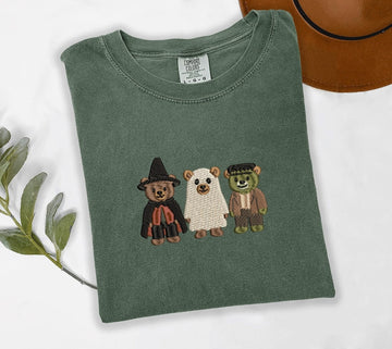 Pumpkin Balloon Ghost Mouse Embroidered Shirt, Cute Halloween Embroidery Tee, Comfort Colors Spooky Fall Shirt