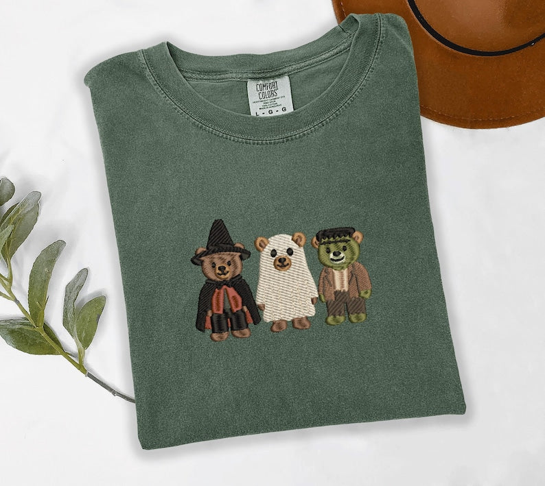Pumpkin Balloon Ghost Mouse Embroidered Shirt, Cute Halloween Embroidery Tee, Comfort Colors Spooky Fall Shirt