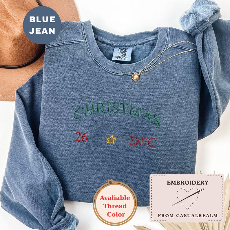 Christmas 26 Dec Embroidered Sweatshirt, Comfort Colors 1566 Crewneck, Minimalist Holiday Sweatshirt, Cozy Christmas Gift