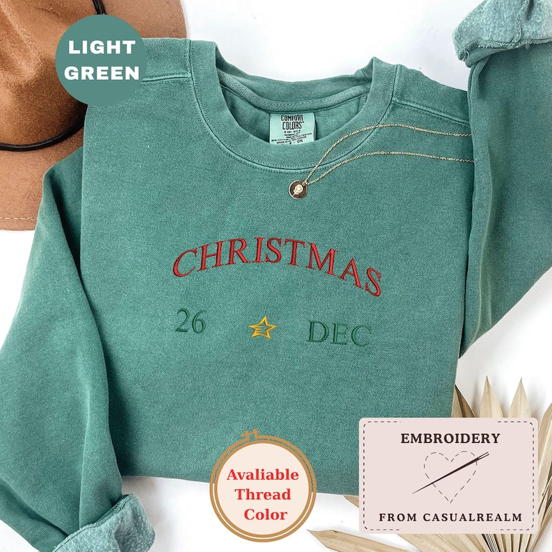 Christmas 26 Dec Embroidered Sweatshirt, Comfort Colors 1566 Crewneck, Minimalist Holiday Sweatshirt, Cozy Christmas Gift