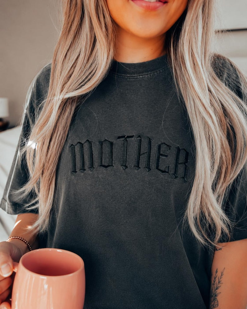Embroidered Mother Shirt, Minimalistic, Mommy Tee, New Mom T-shirt, Gift for Moms, Mom Gift, Gothic Mama Tee, Mother's Day Gift