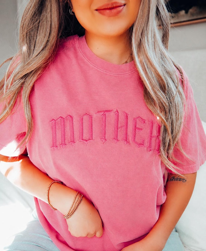 Embroidered Mother Shirt, Minimalistic, Mommy Tee, New Mom T-shirt, Gift for Moms, Mom Gift, Gothic Mama Tee, Mother's Day Gift