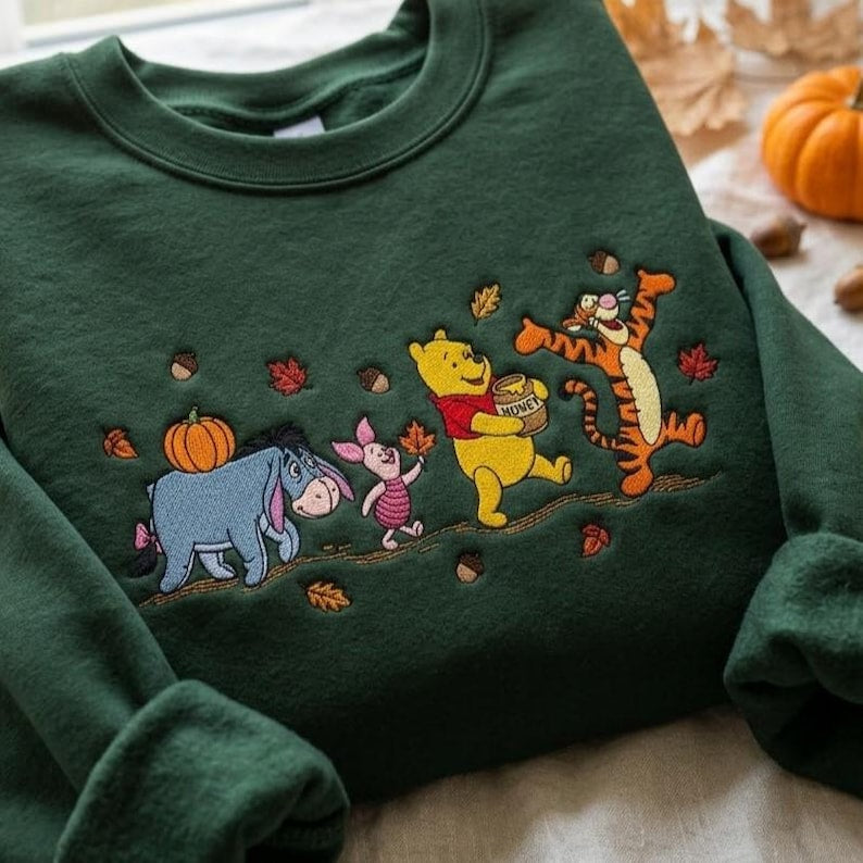 Embroidered Vintage Honey Bear Shirt, Fall Bear And Friends Sweatshirt, Magical Land Crewneck, Cozy Season Tee, Holiday Vacation Gift