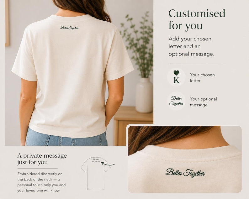 Embroidered Couple T-Shirts | Custom Initials, Heart Detail | Anniversary Gift