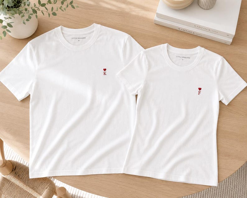 Embroidered Couple T-Shirts | Custom Initials, Heart Detail | Anniversary Gift