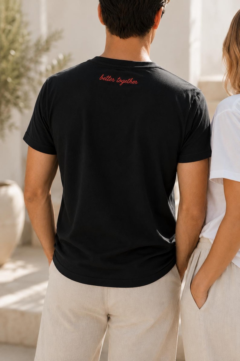 Embroidered Couple T-Shirts | Custom Initials, Heart Detail | Anniversary Gift