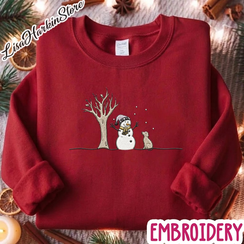 Snowman Dog Embroidered Shirt, Let It Snow Sweatshirt, Christmas Snowman Sweatshirt, Christmas Sweater, Snowman Shirt, Merry Christmas Shirt