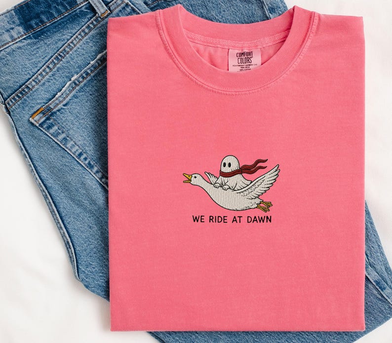 Ghost Riding Goose Embroidered Shirt, Comfort Colors 1717 Shirt, Cute Ghost Embroidery Tee, Flying Goose Shirt, Cottagecore Halloween Shirt