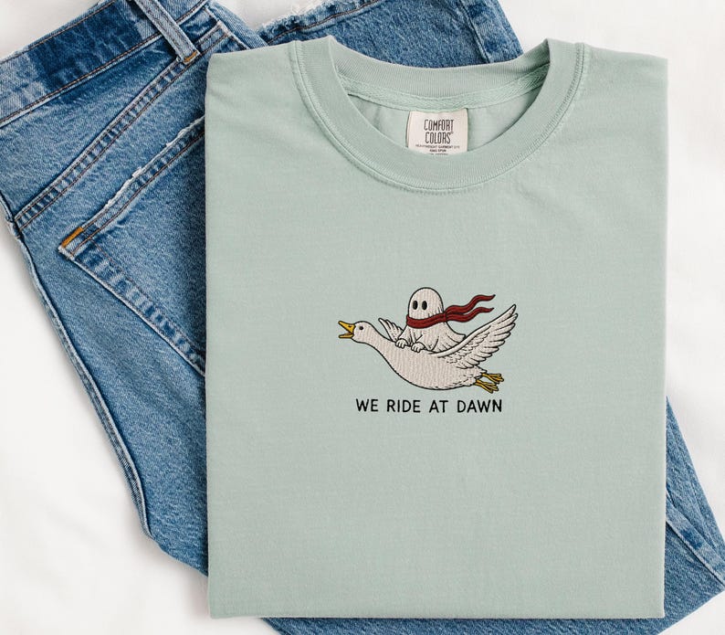Ghost Riding Goose Embroidered Shirt, Comfort Colors 1717 Shirt, Cute Ghost Embroidery Tee, Flying Goose Shirt, Cottagecore Halloween Shirt