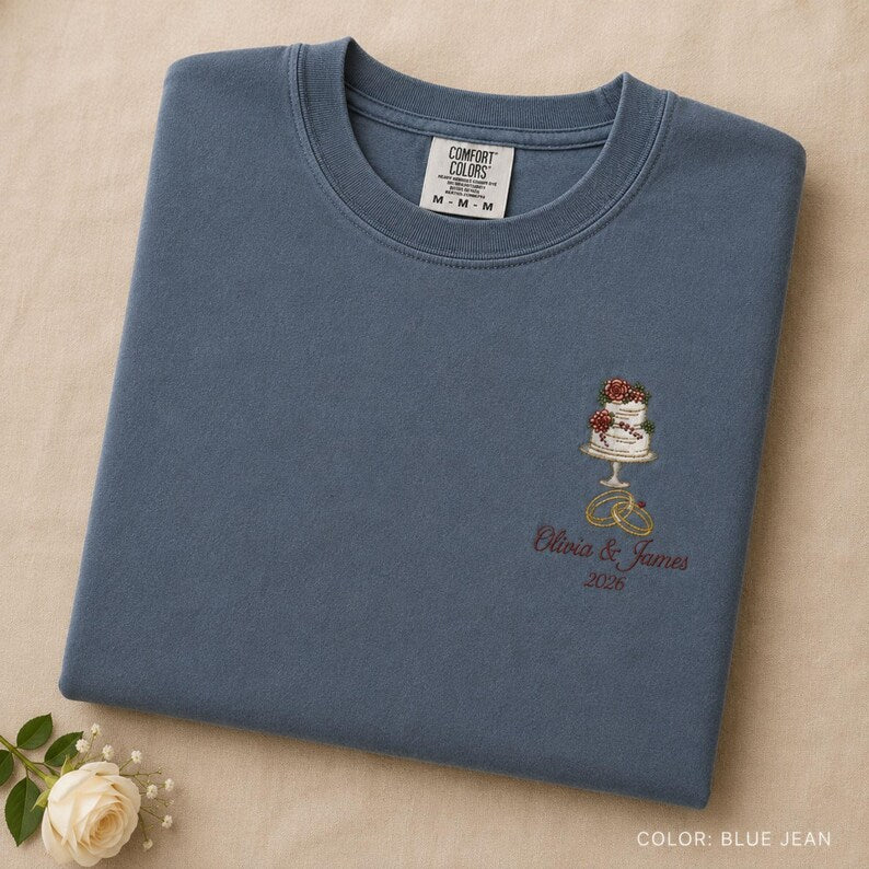 Custom Embroidered Wedding Shirt, Wedding Cake & Ring Tshirt, Wedding Keepsake, Wedding Gift, Bridal Shower Gift