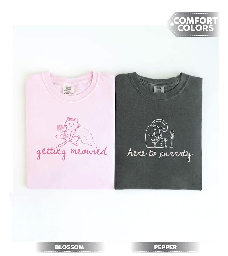 Cat Theme Bachelorette Shirt, Getting Meowied, Cat Lover Bridal Party Tee, Cat Lovers Wedding, Bachelorette Pajamas Top, Bach Club Shirts