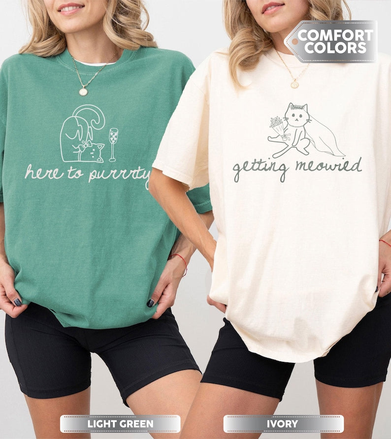 Cat Theme Bachelorette Shirt, Getting Meowied, Cat Lover Bridal Party Tee, Cat Lovers Wedding, Bachelorette Pajamas Top, Bach Club Shirts