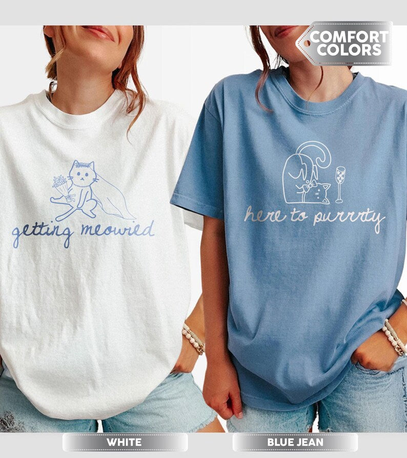 Cat Theme Bachelorette Shirt, Getting Meowied, Cat Lover Bridal Party Tee, Cat Lovers Wedding, Bachelorette Pajamas Top, Bach Club Shirts