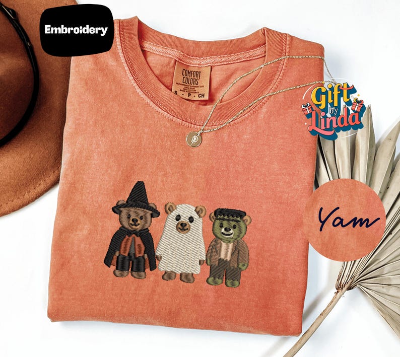 Pumpkin Balloon Ghost Mouse Embroidered Shirt, Cute Halloween Embroidery Tee, Comfort Colors Spooky Fall Shirt