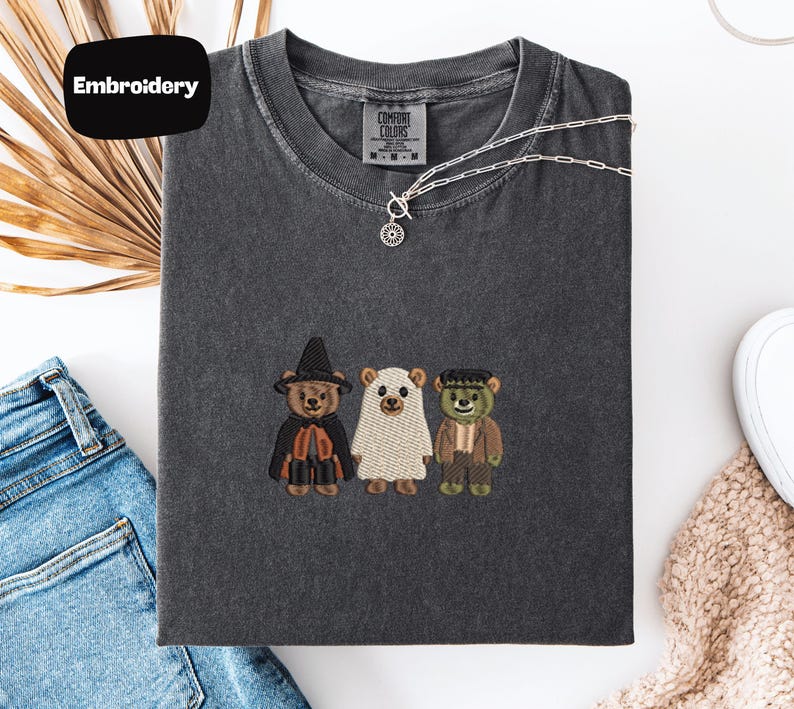 Pumpkin Balloon Ghost Mouse Embroidered Shirt, Cute Halloween Embroidery Tee, Comfort Colors Spooky Fall Shirt