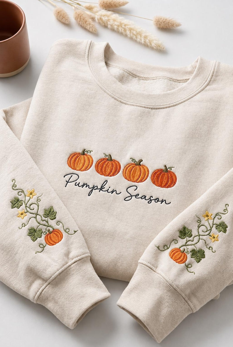 Pumpkin Season Embroidered Sweatshirt, Cozy Fall Pumpkin Crewneck, Autumn Pumpkin Shirt, Thanksgiving Gift