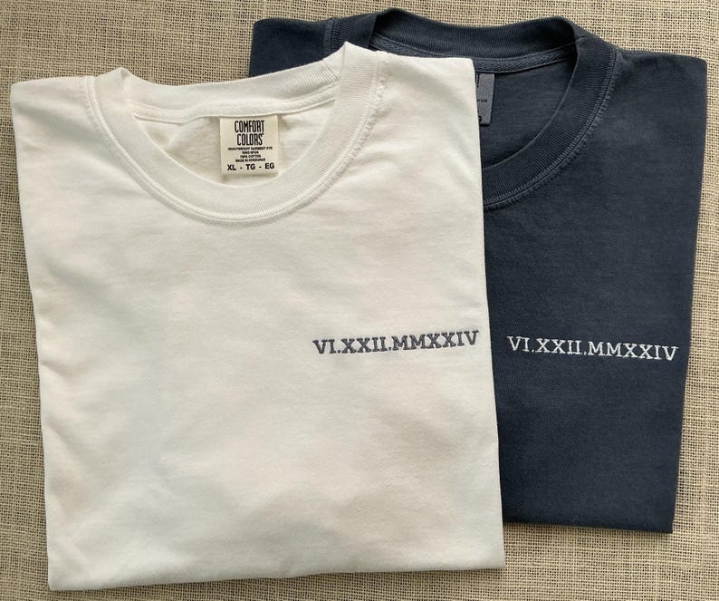 Embroidered Roman Numerals T-Shirt Anniversary Couples Matching Gift Custom Wedding Shirt