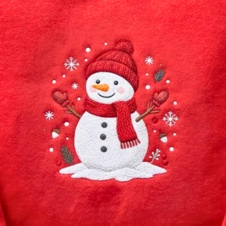 Embroidered Snowman Christmas Sweatshirt: Let It Snow Xmas Crewneck Sweater