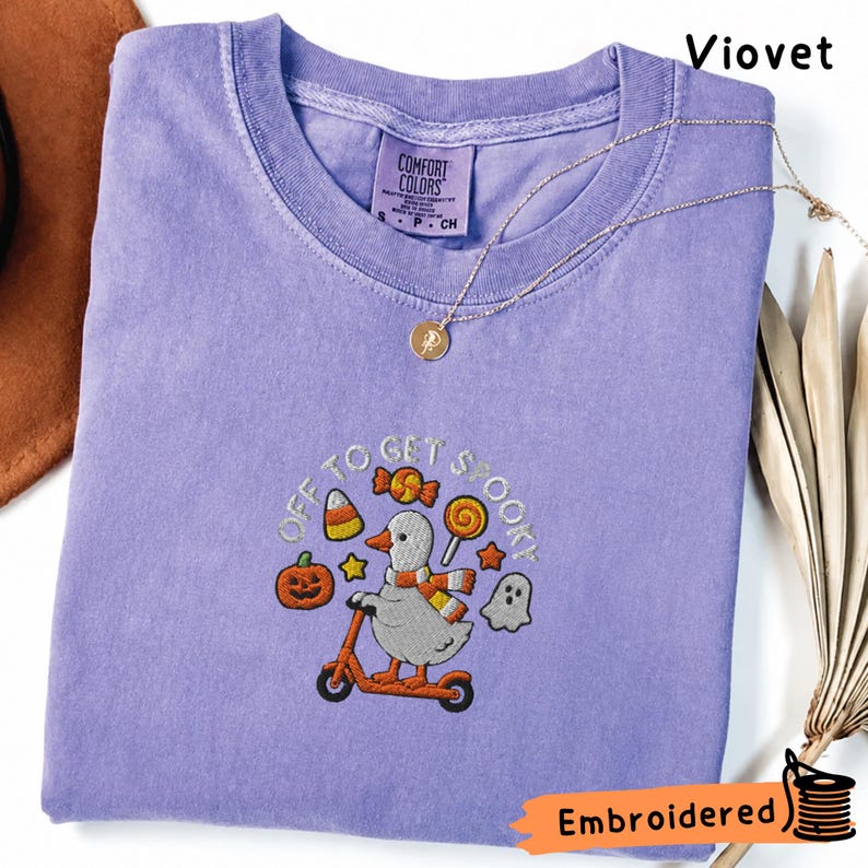 Embroidered Halloween Goose Shirt, Spooky Pumpkin Ghost Tee, Comfort Colors Fall