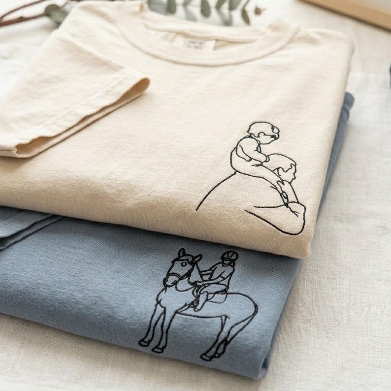 Embroidered Custom Family Photo Shirt, Personalized Couple Portrait Tee, Sketch from Photo, Line Art Shirt Gift