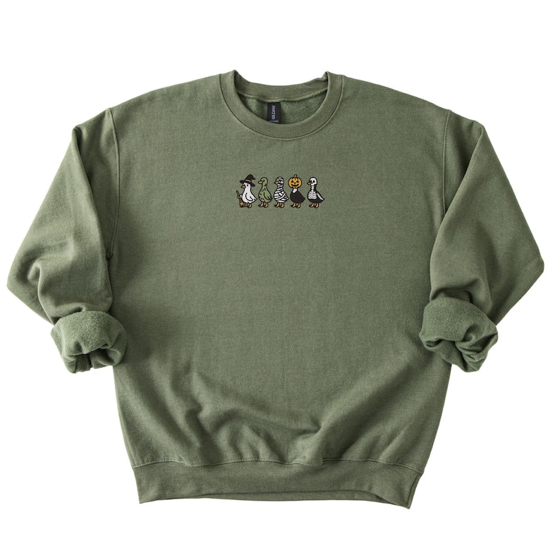 EMBROIDERED DUCK SWEATSHIRT Goose Sweatshirt Embroidered Crewneck Halloween Sweatshirt Halloween Crewneck Embroidered Pullover Duck Crewneck