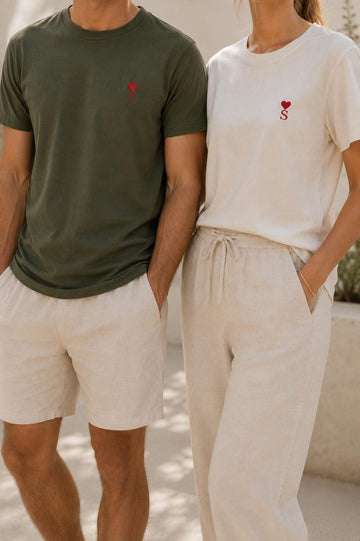 Embroidered Couple T-Shirts | Custom Initials, Heart Detail | Anniversary Gift