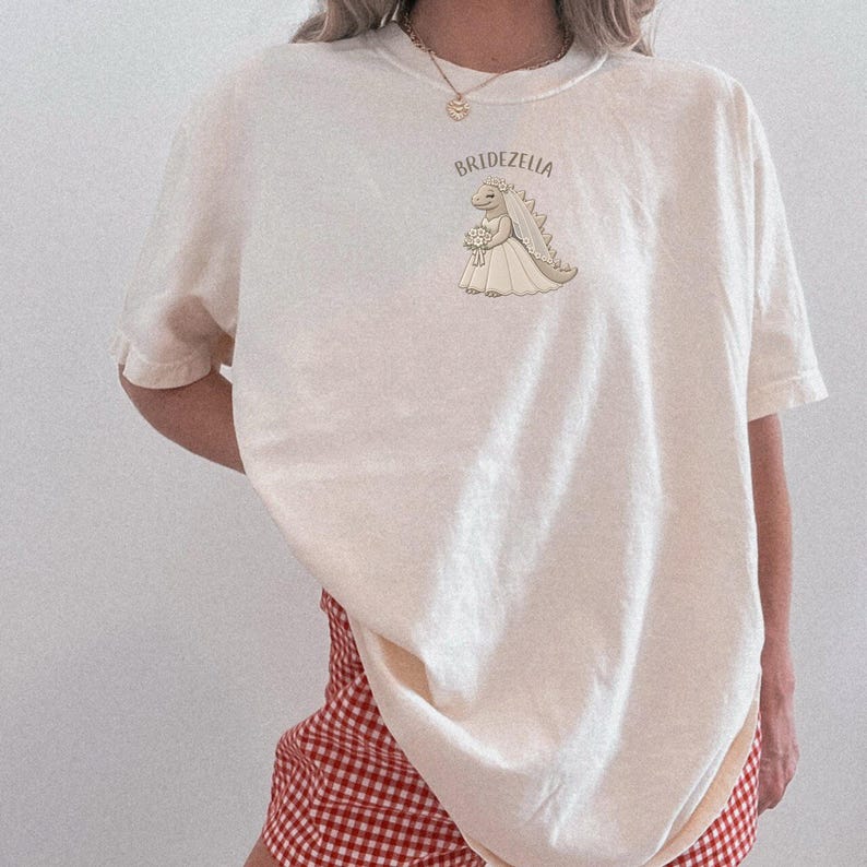 Bridezilla Shirt, Embroidered Dinosaur Bride Shirt, Comfort Colors Bride Tee, Funny Wedding Gift, Minimal Bridal Shirt