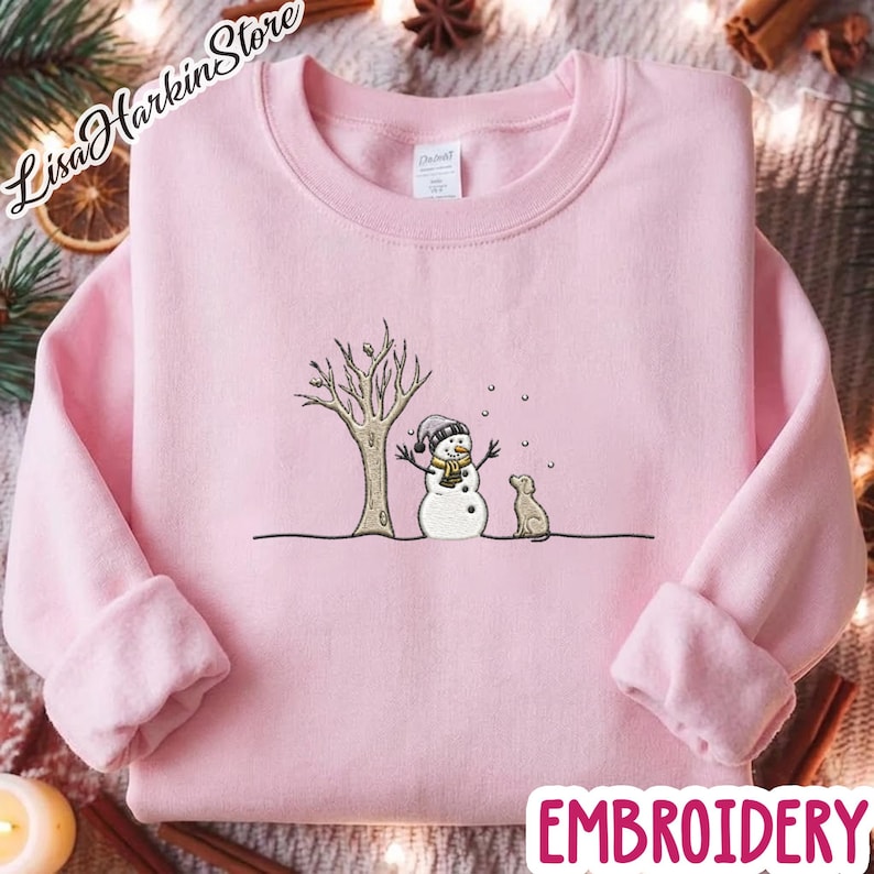 Snowman Dog Embroidered Shirt, Let It Snow Sweatshirt, Christmas Snowman Sweatshirt, Christmas Sweater, Snowman Shirt, Merry Christmas Shirt
