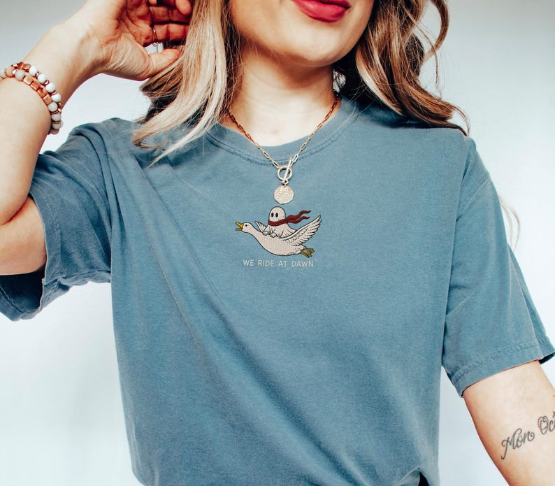 Ghost Riding Goose Embroidered Shirt, Comfort Colors 1717 Shirt, Cute Ghost Embroidery Tee, Flying Goose Shirt, Cottagecore Halloween Shirt
