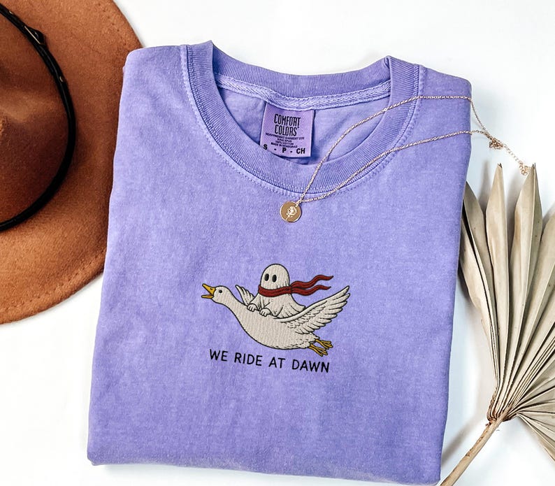 Ghost Riding Goose Embroidered Shirt, Comfort Colors 1717 Shirt, Cute Ghost Embroidery Tee, Flying Goose Shirt, Cottagecore Halloween Shirt