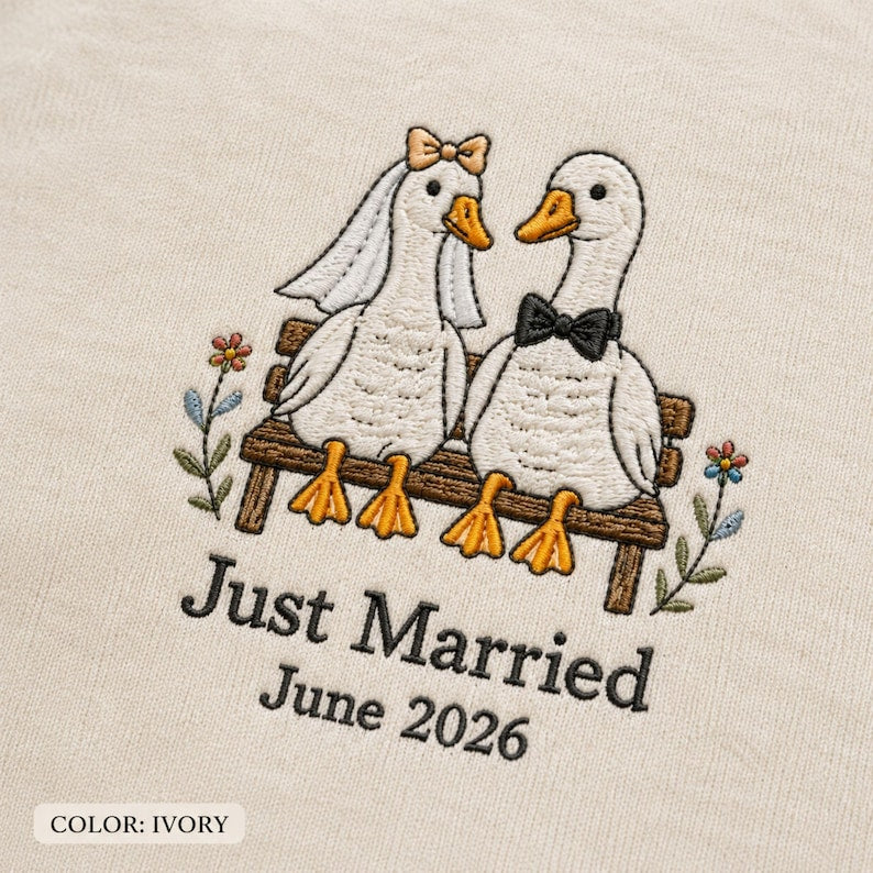 Embroidered Comfort Colors Goose Wedding Shirt, Custom Just Married Tee, Personalized Couple Gift, Anniversary Shirt