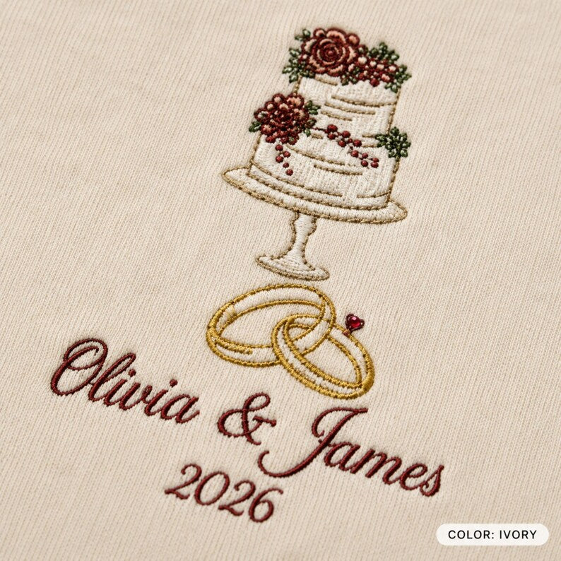Custom Embroidered Wedding Shirt, Wedding Cake & Ring Tshirt, Wedding Keepsake, Wedding Gift, Bridal Shower Gift