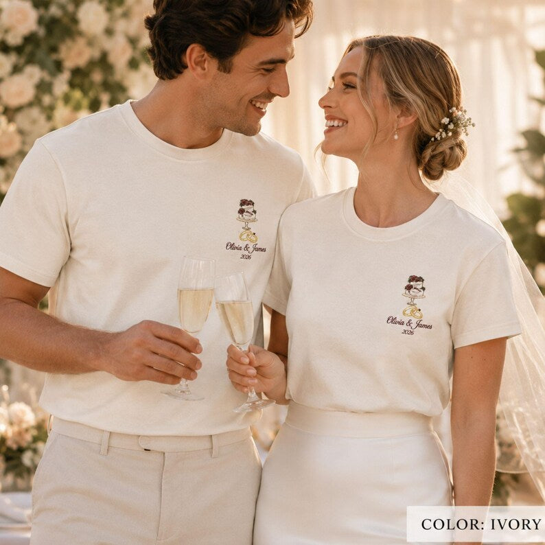 Custom Embroidered Wedding Shirt, Wedding Cake & Ring Tshirt, Wedding Keepsake, Wedding Gift, Bridal Shower Gift