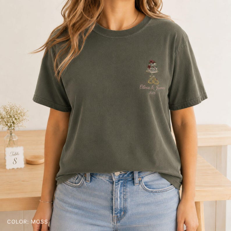 Custom Embroidered Wedding Shirt, Wedding Cake & Ring Tshirt, Wedding Keepsake, Wedding Gift, Bridal Shower Gift
