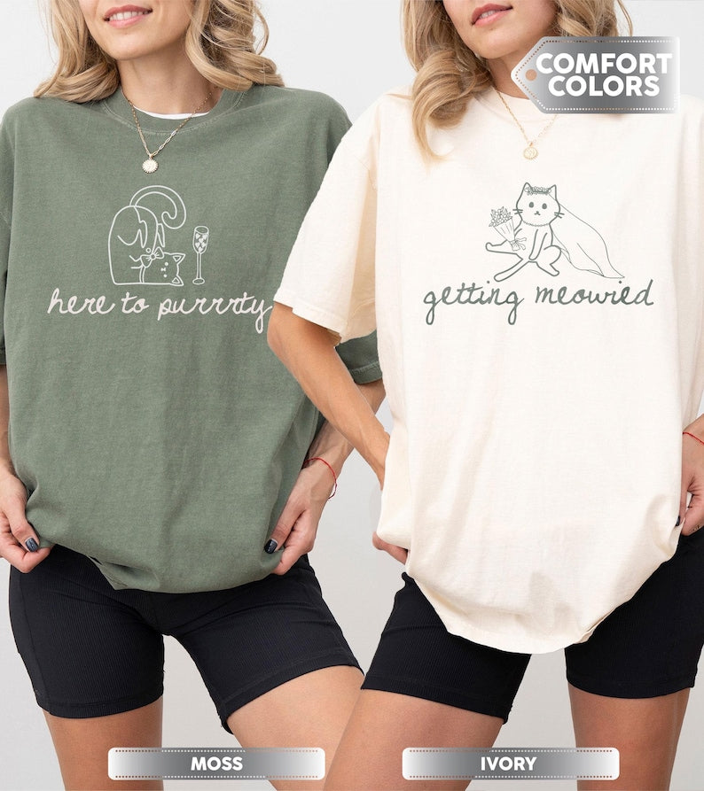 Cat Theme Bachelorette Shirt, Getting Meowied, Cat Lover Bridal Party Tee, Cat Lovers Wedding, Bachelorette Pajamas Top, Bach Club Shirts