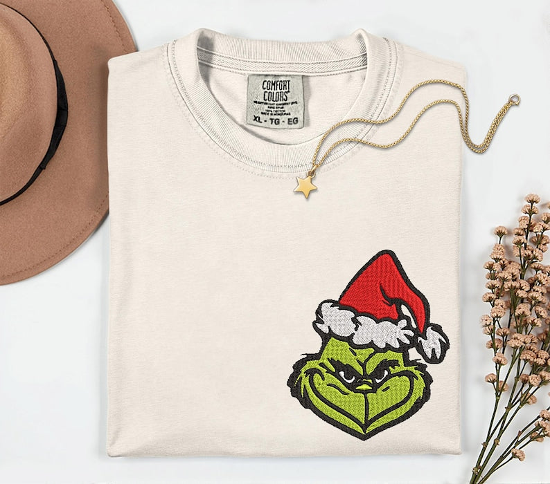 Christmas Grinch Embroidery Comfort Colors Shirt Merry Grinchmas The Grinch Embroidered Shirt Christmas Family Matching Shirts Xmas