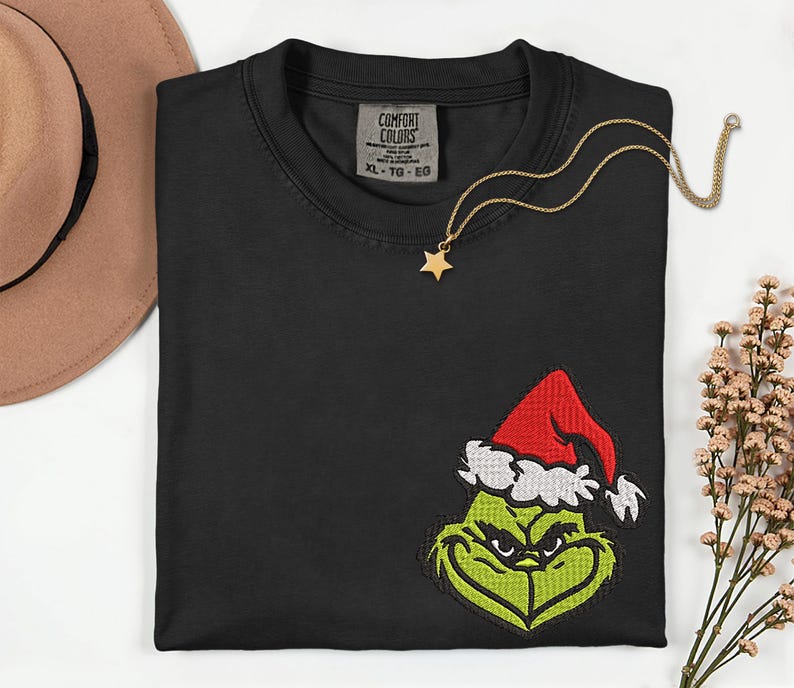Christmas Grinch Embroidery Comfort Colors Shirt Merry Grinchmas The Grinch Embroidered Shirt Christmas Family Matching Shirts Xmas