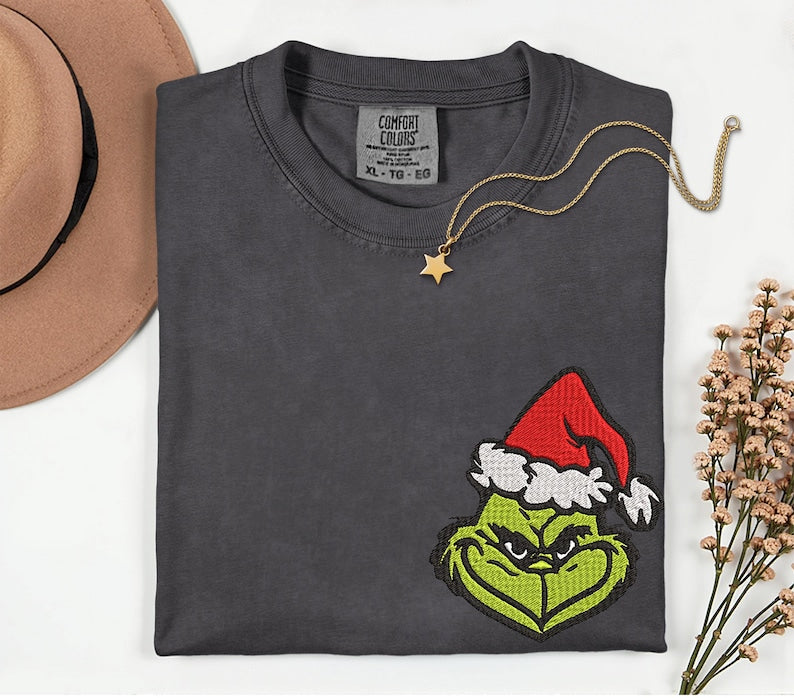 Christmas Grinch Embroidery Comfort Colors Shirt Merry Grinchmas The Grinch Embroidered Shirt Christmas Family Matching Shirts Xmas