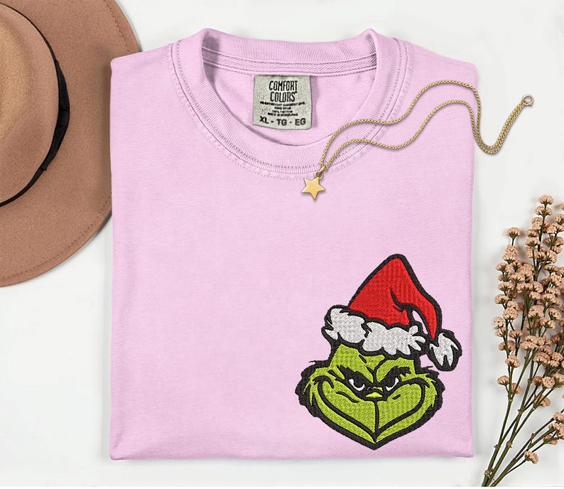 Christmas Grinch Embroidery Comfort Colors Shirt Merry Grinchmas The Grinch Embroidered Shirt Christmas Family Matching Shirts Xmas