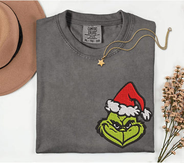 Christmas Grinch Embroidery Comfort Colors Shirt Merry Grinchmas The Grinch Embroidered Shirt Christmas Family Matching Shirts Xmas