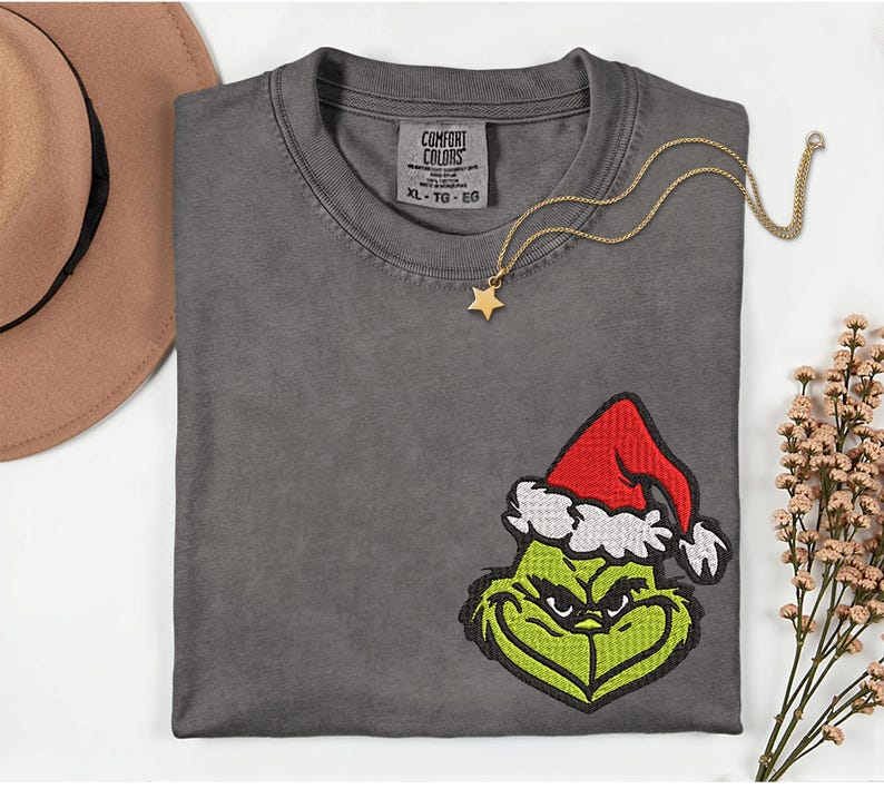 Christmas Grinch Embroidery Comfort Colors Shirt Merry Grinchmas The Grinch Embroidered Shirt Christmas Family Matching Shirts Xmas