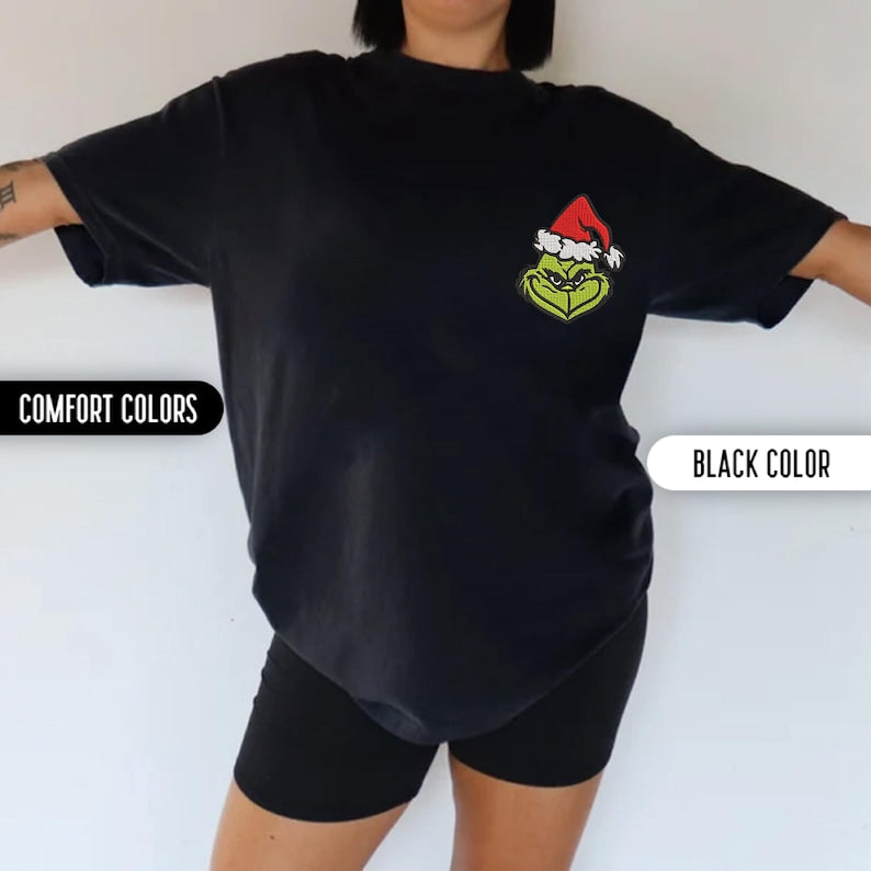 Christmas Grinch Embroidery Comfort Colors Shirt Merry Grinchmas The Grinch Embroidered Shirt Christmas Family Matching Shirts Xmas