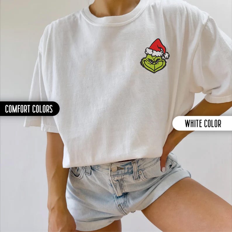 Christmas Grinch Embroidery Comfort Colors Shirt Merry Grinchmas The Grinch Embroidered Shirt Christmas Family Matching Shirts Xmas